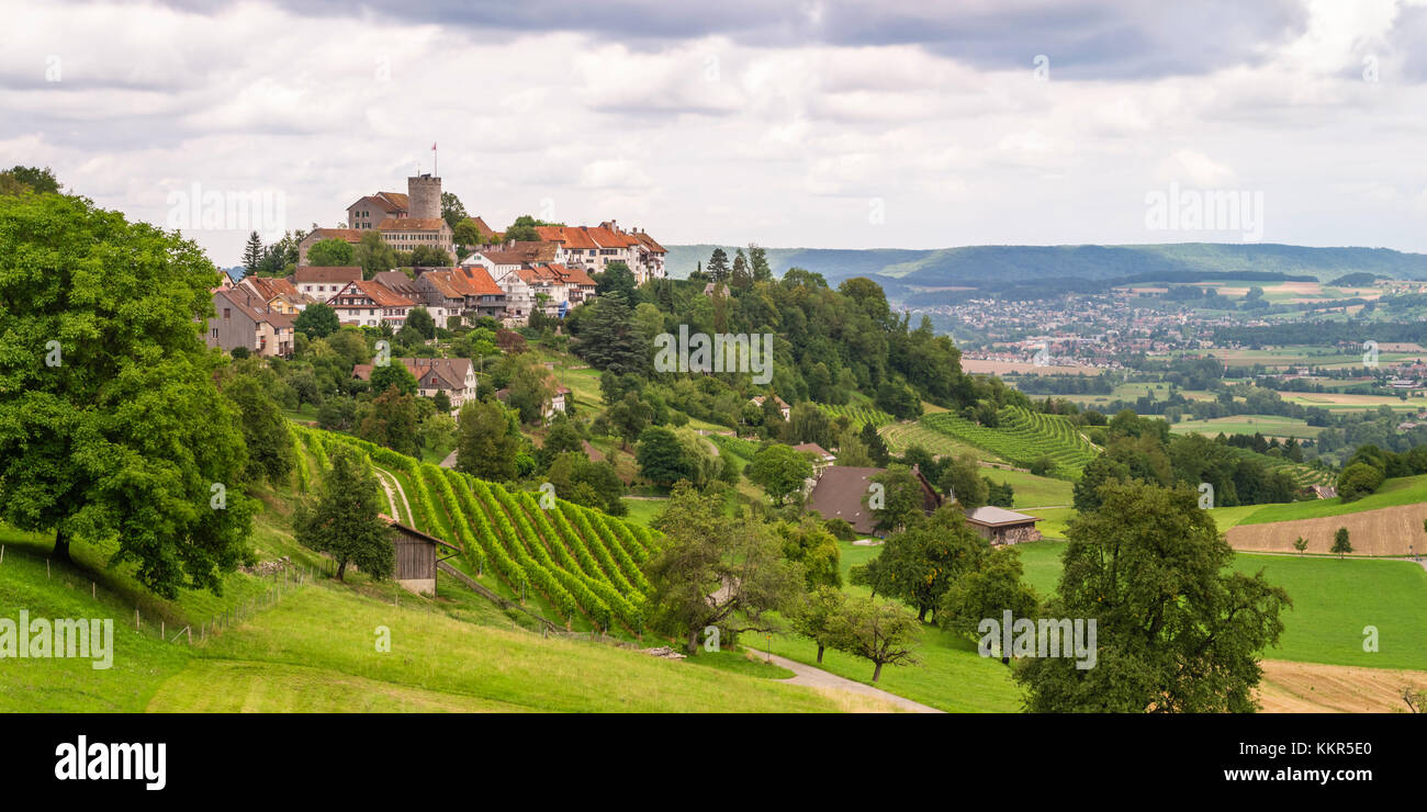 View of Regensberg and the Surbtal in the Zurich lowland Stock Photo