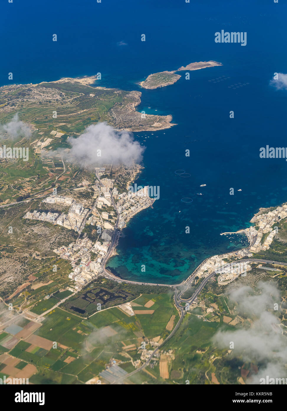 Xemxija bay on malta in birds eye view hires stock photography and