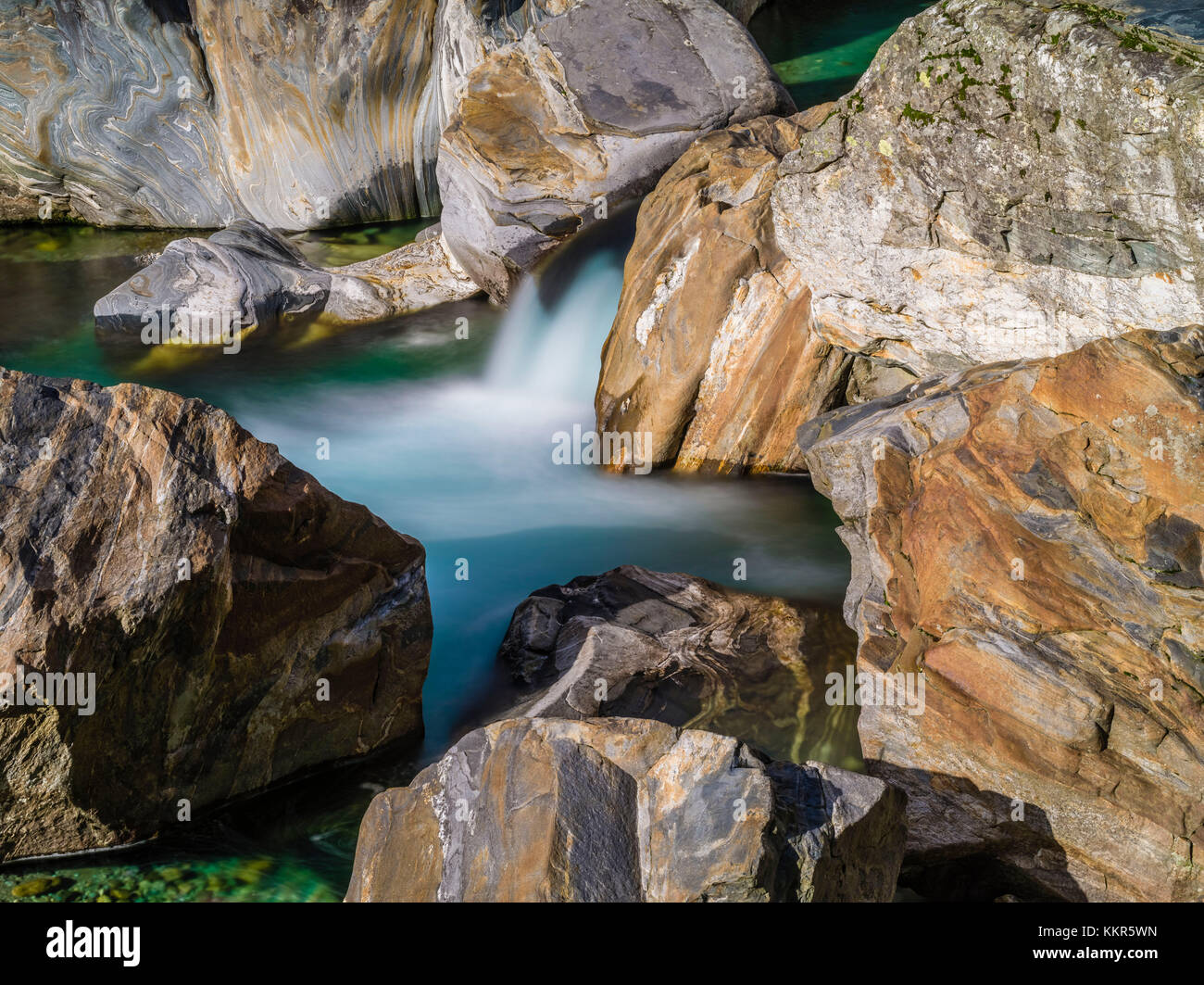 Course of a river, rocks, water cross Stock Photo