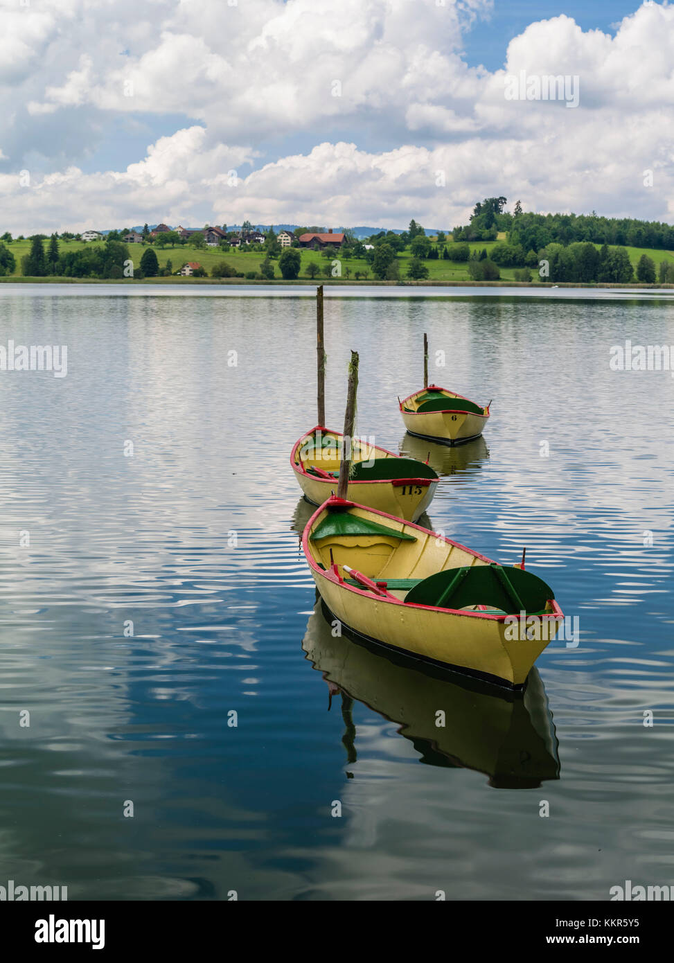 Rowing boats on the Pfäffikersee in the Zurich uplands Stock Photo