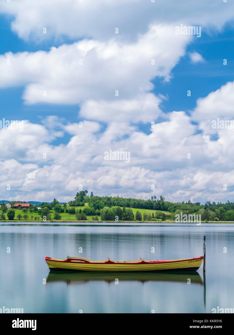 Rowing boat on the Pfäffikersee in the Zurich uplands Stock Photo