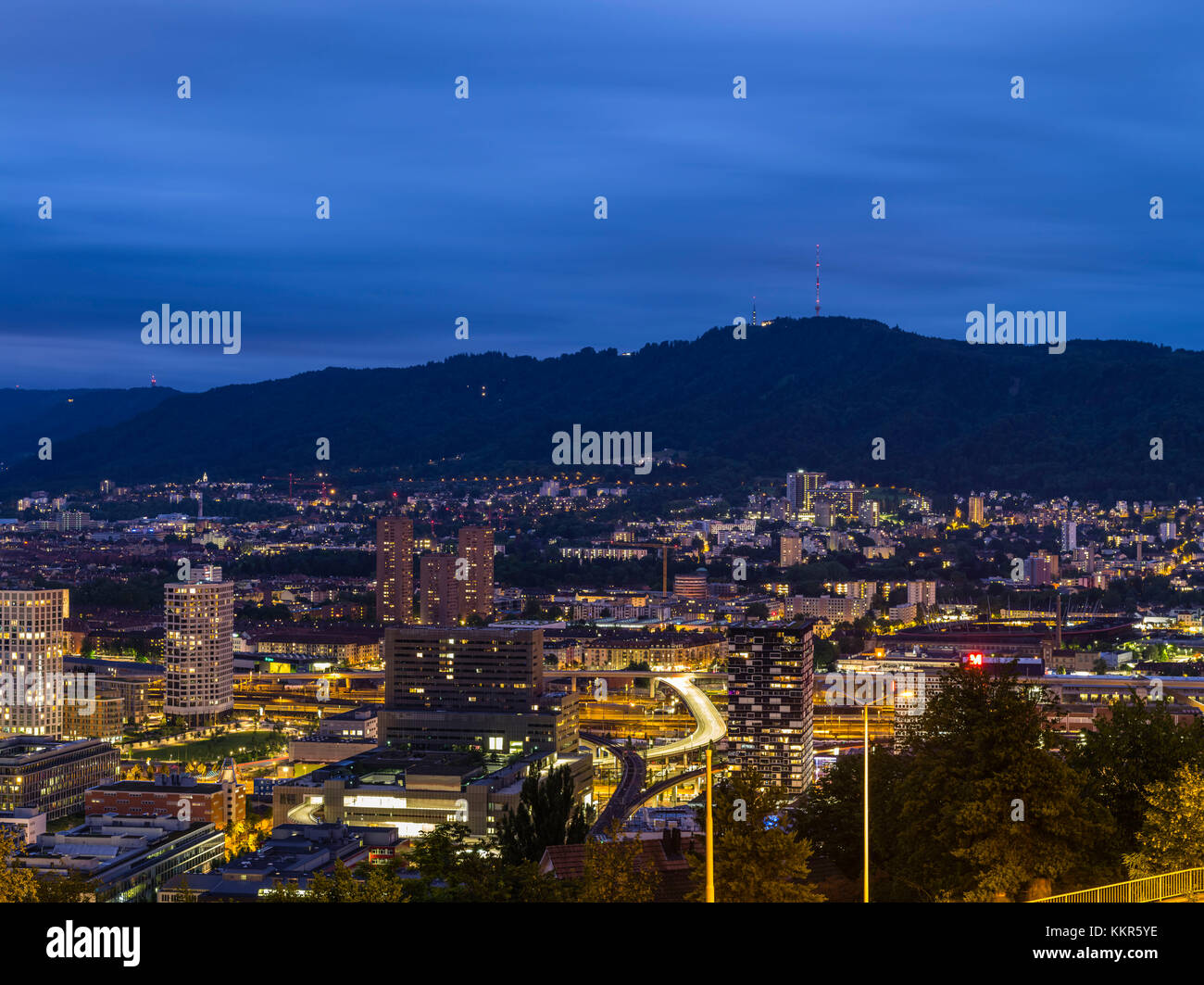 Zurich west with uetliberg at night hires stock photography and images