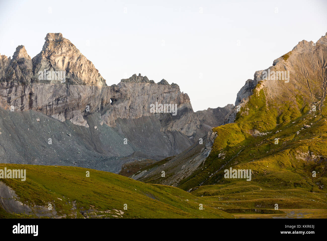 View of UNESCO World Heritage natural site Tektonikarena Sardona near Flims, Grisons, Switzerland, Stock Photo