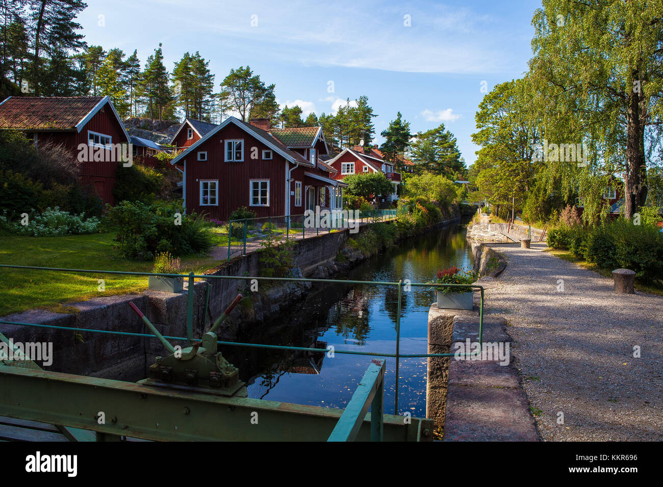 Houses and sluice at Lennartsfors by the Dalsland Canal, on Lelång Lake