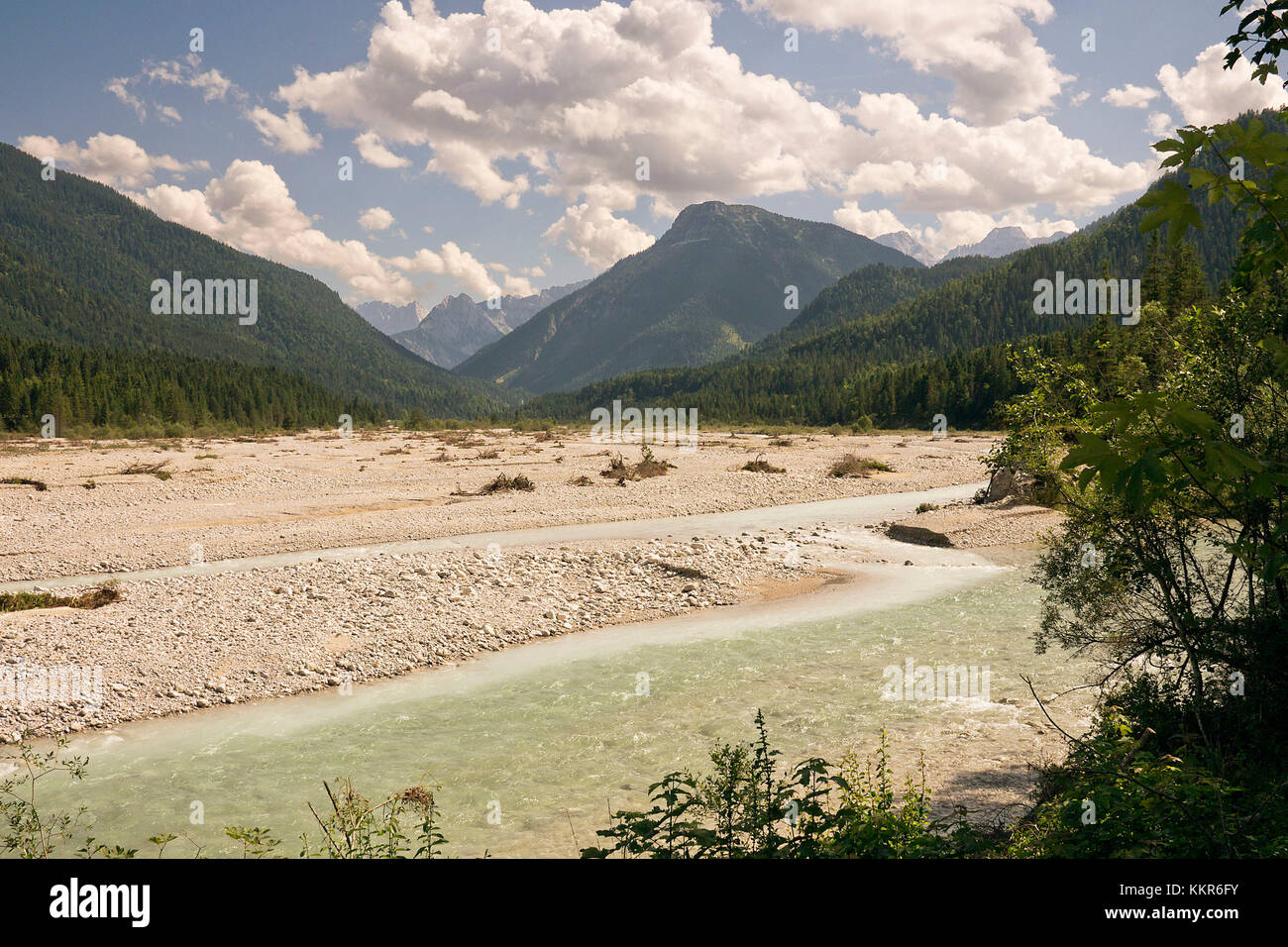 Isar valley with Karwendel mountains Stock Photo