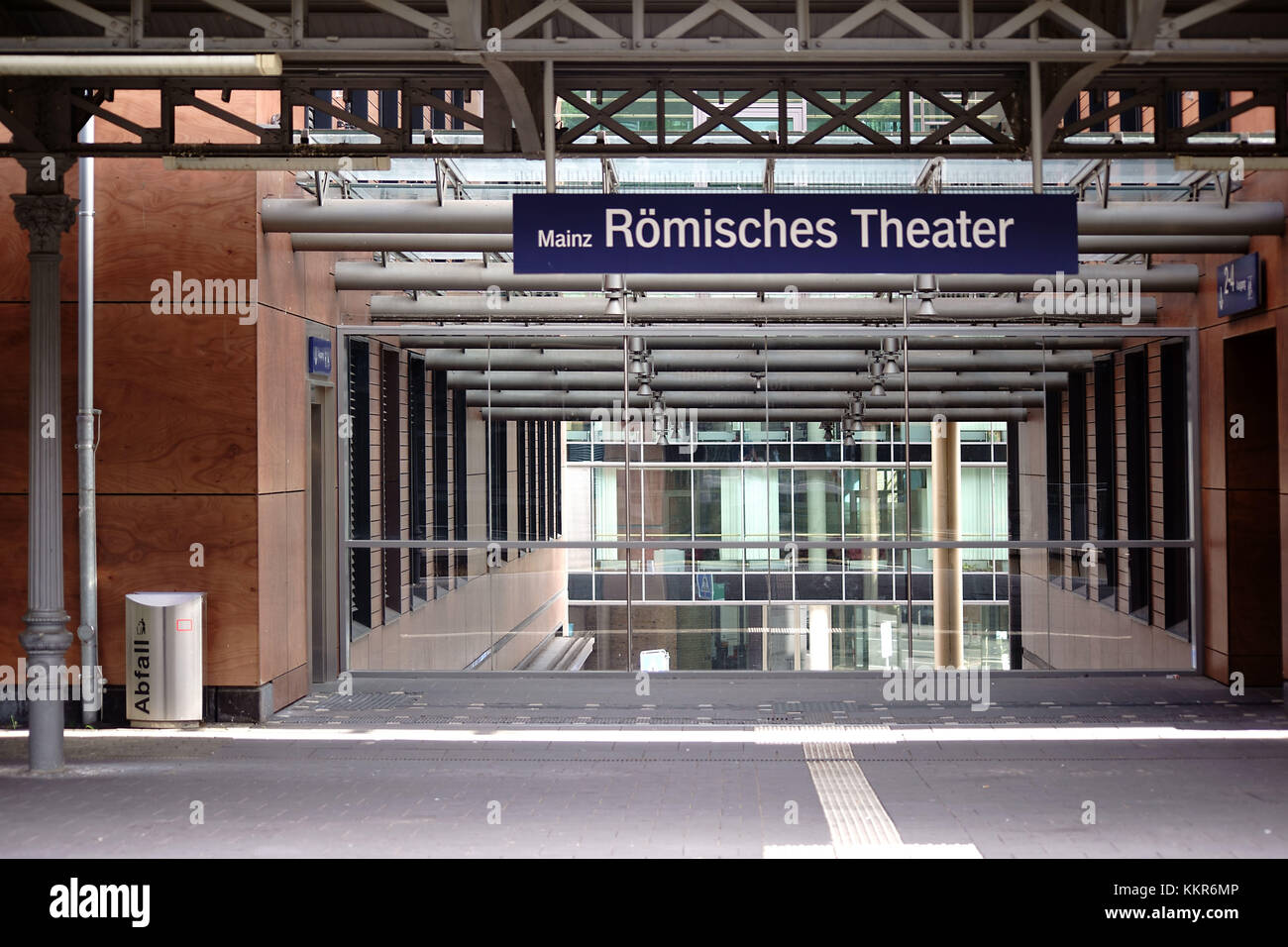 Modern architecture with glass and steel scaffoldings at the train station 'Römisches Theater Mainz'. Stock Photo