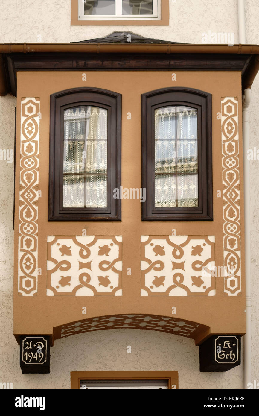 A nostalgic and listed bay with carved ornaments, Stock Photo