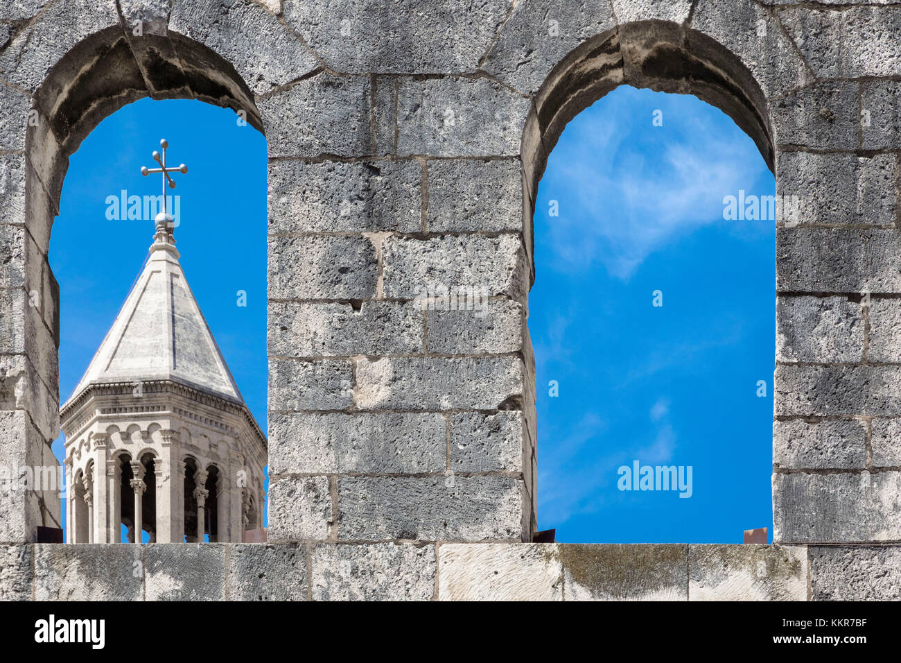 The bell tower of Cathedral of St Domnius through remains of Silver ...