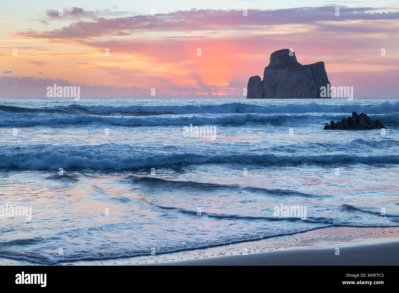 Sunset on the Beach of Masua, Iglesias, Sud Sardegna province, Sardinia,  Italy, Europe Stock Photo - Alamy