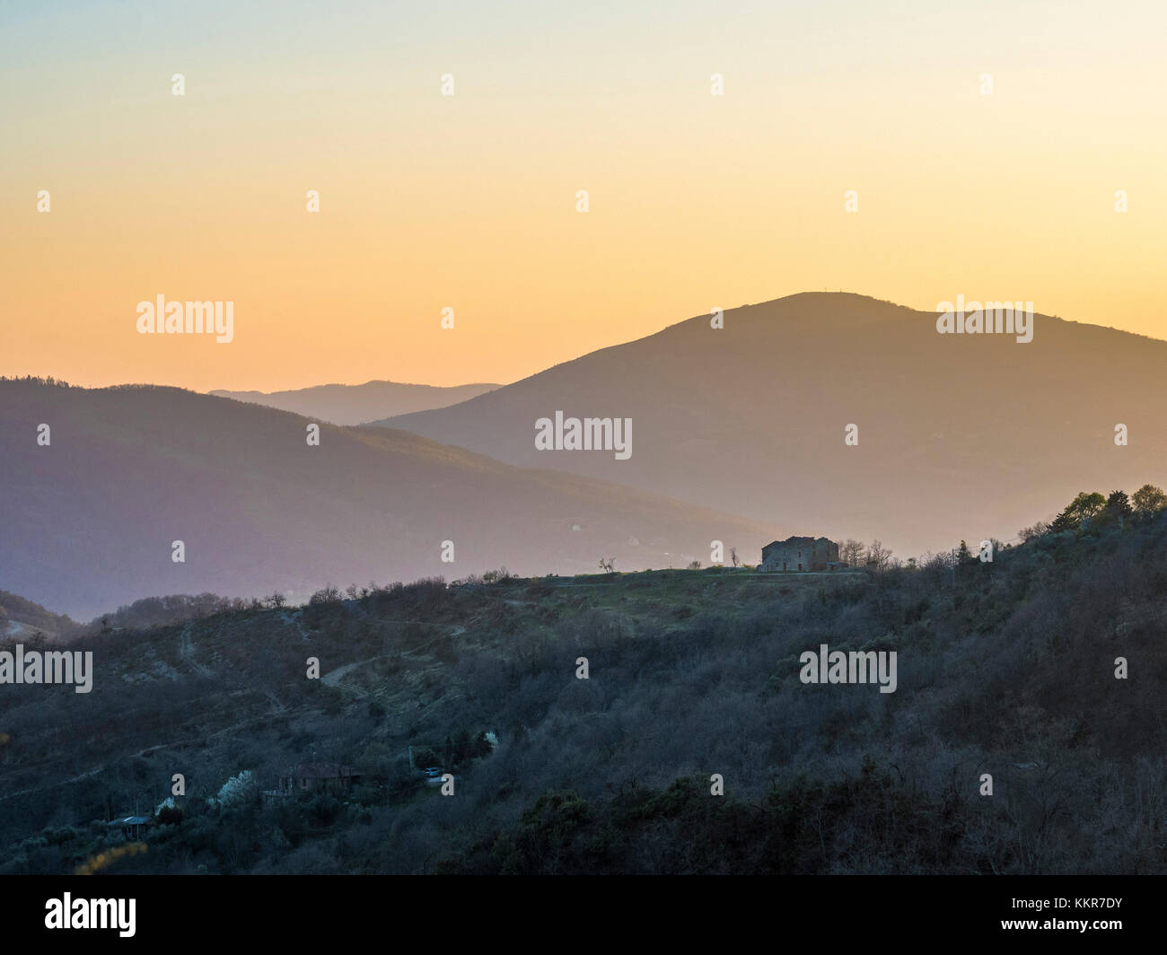 Italy, Umbria, Apennines, Sunset on the mountains Stock Photo