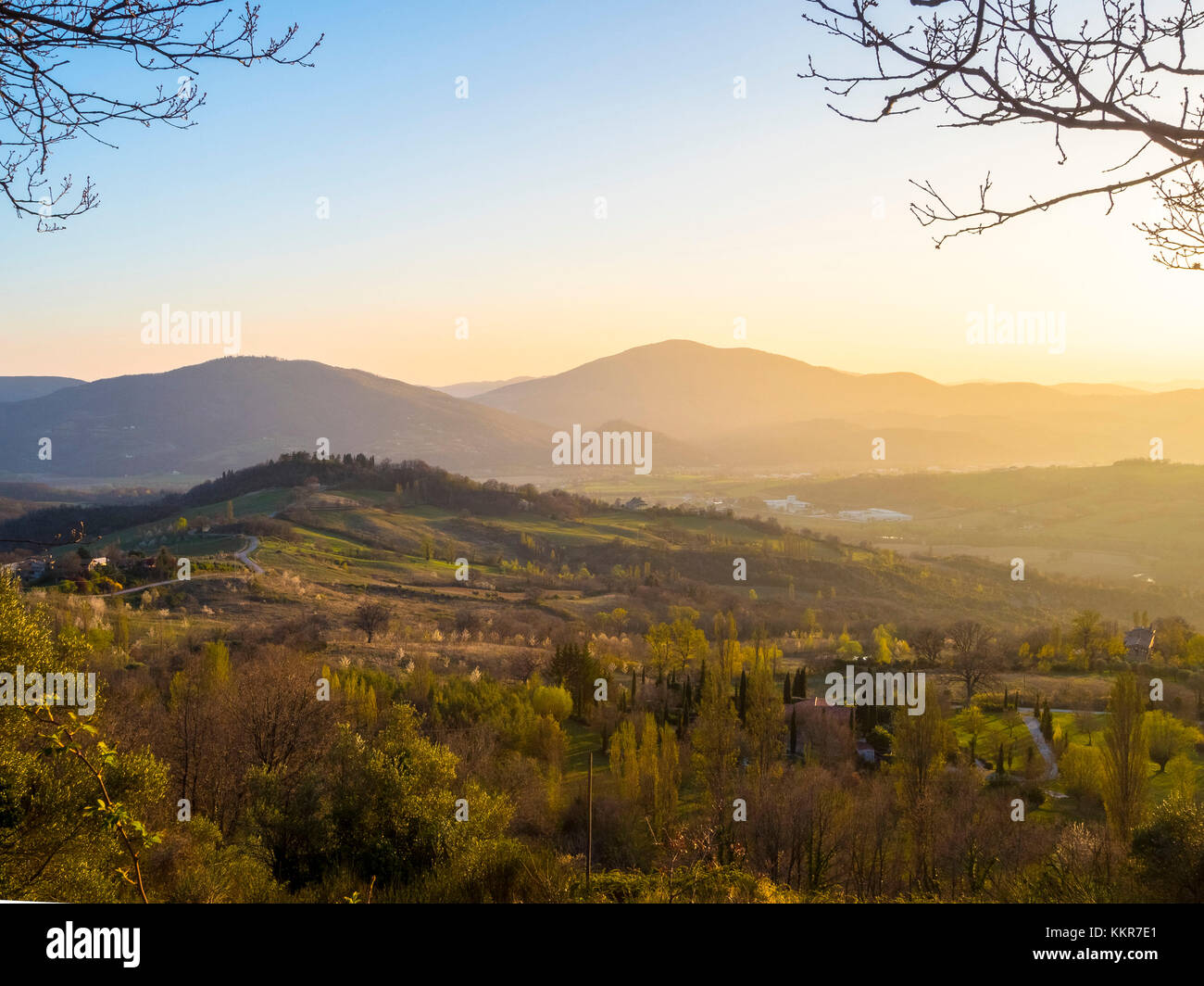 Italy, Umbria, Apennines, Sunset on the valley Stock Photo