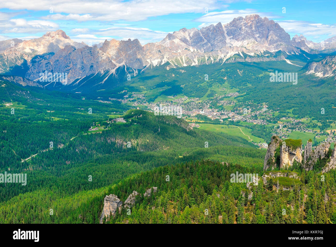 Mount Cristallo and Cortina d'Ampezzo valley, Dolomite Alps, Province of Belluno, Veneto Region, Italy Stock Photo