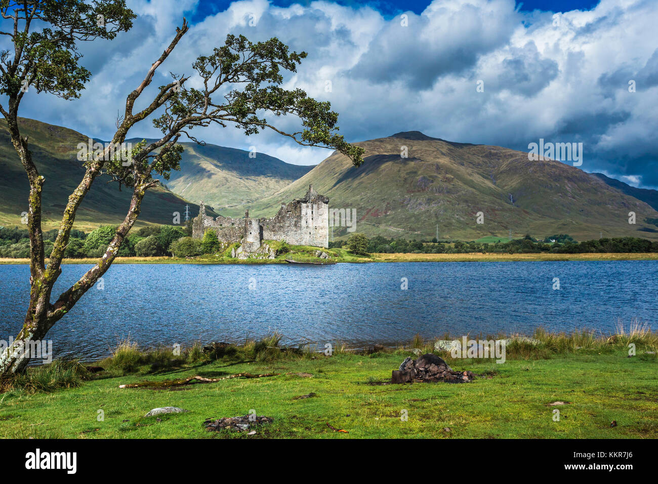 The ruin of Kilchurn Castle and mountains on Loch Awe, Scotland. Stock Photo