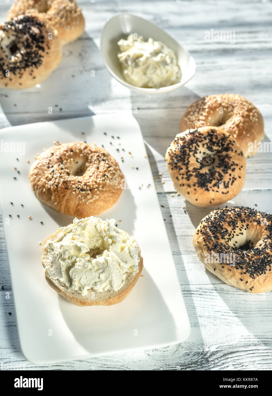 Bagel with cream cheese Stock Photo Alamy