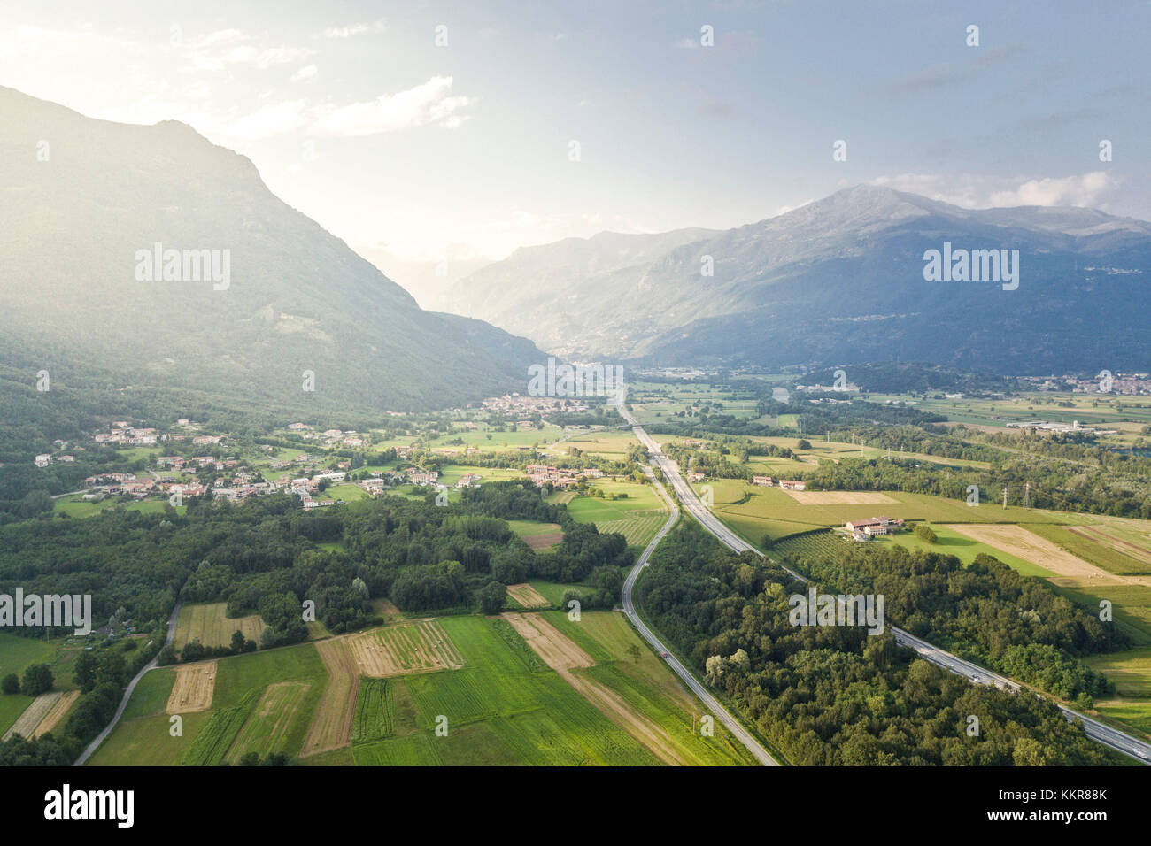 Fields at sunset,Lessolo, Piemonte,Italy Stock Photo