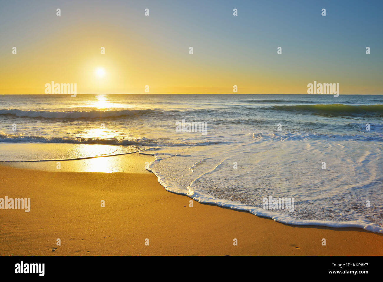 Sandy Beach at Sunrise, Paradise Beach, Ninety Mile Beach, Victoria, Australia Stock Photo
