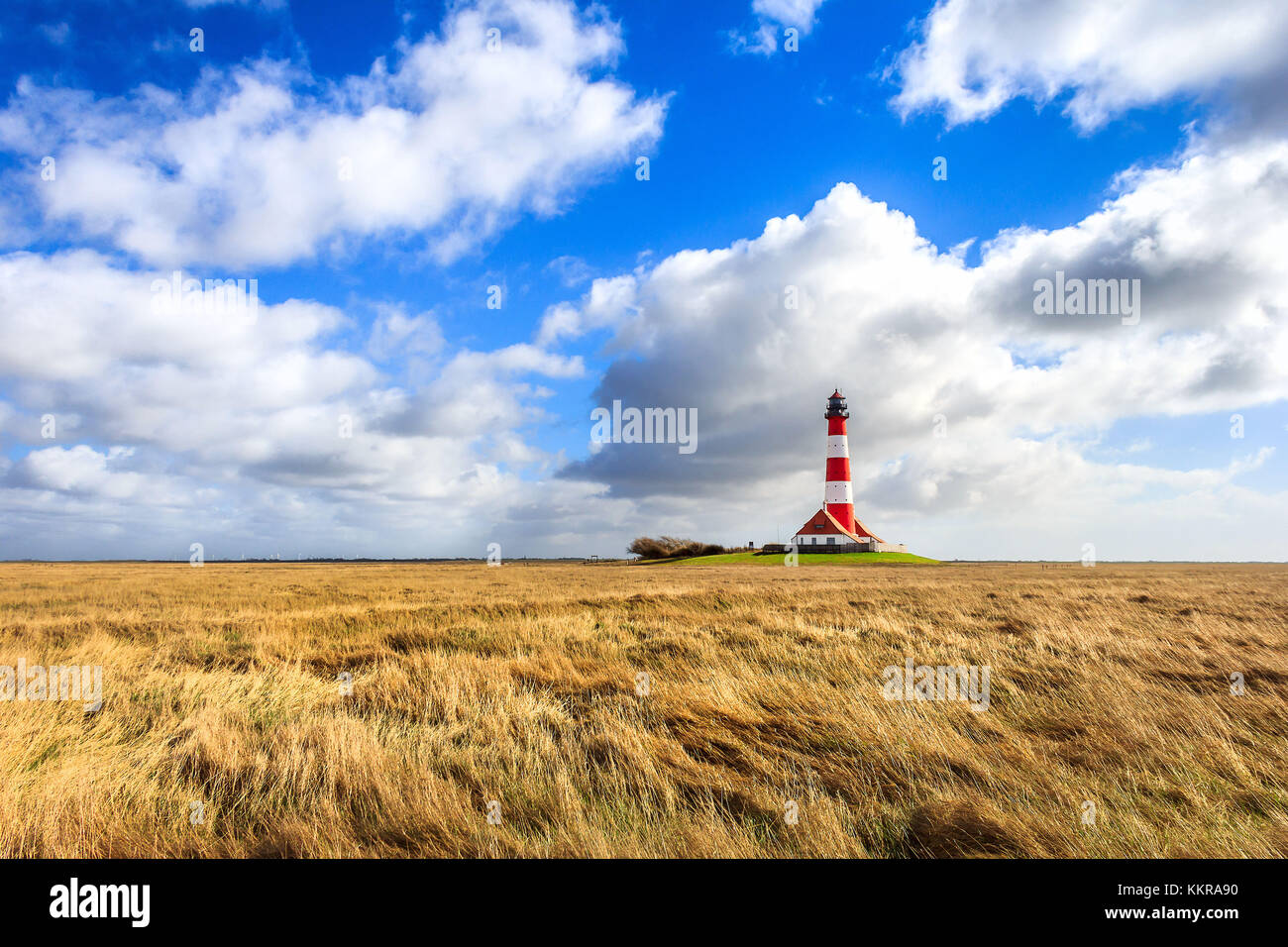 The Lighthouse Westerheversand near Westerhever Stock Photo