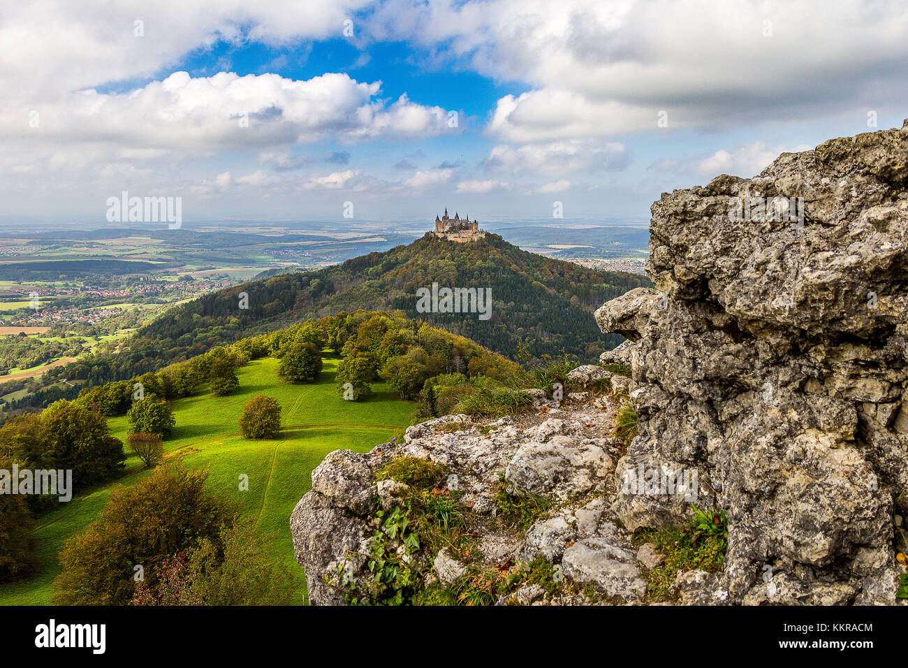 The castle Hohenzollern seen from the Zollersteig in the swabian jura Stock Photo