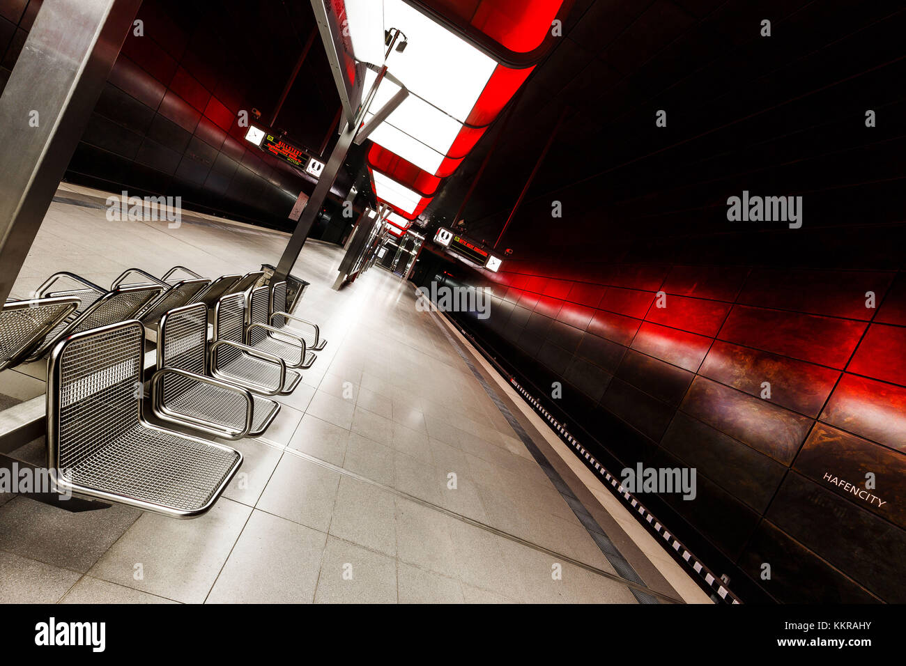 The modern metro station U4 University in Hamburg near the Hafencity with its impressive LED lights Stock Photo