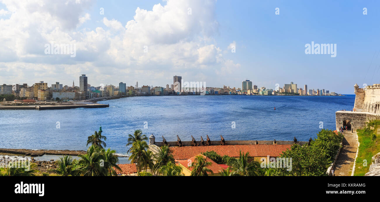 The skyline of Havana as seen from the Castillo de los Tres Reyes del Morro Stock Photo