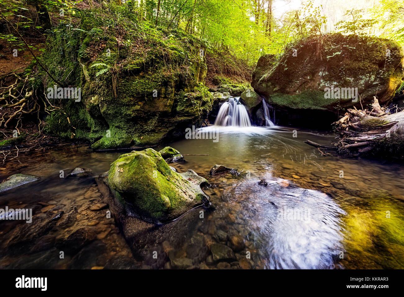 Waterfalls in the Mullerthal, lokally known as Schiessentuempel Stock Photo