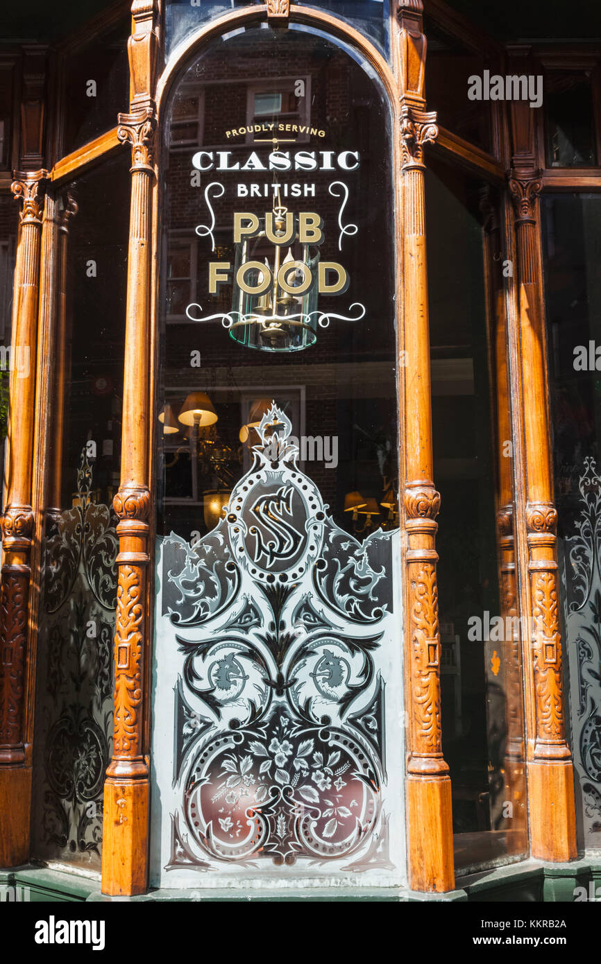 England, London, Typical Traditional Pub Window Stock Photo