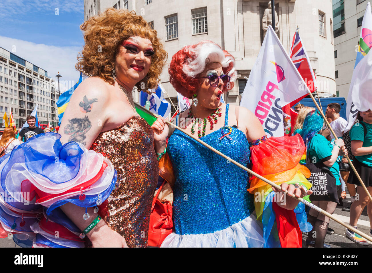 England, London, London Pride Festival Parade, Drag Queens Stock Photo