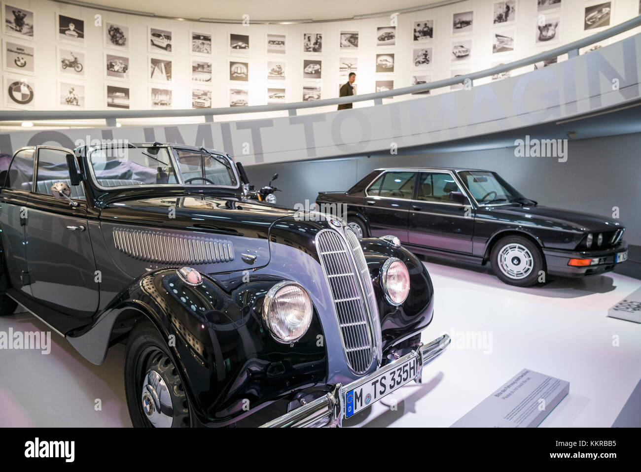 Germany, Bavaria, Munich, BMW Museum, atrium and BMW cars Stock Photo