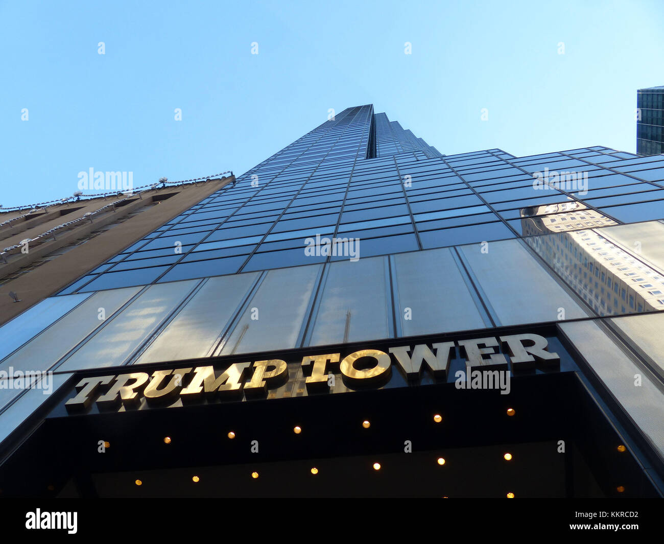 Trump Tower located at 56th Street and Fifth Avenue. It was financed by Trump Organisation and was designed by Architect Der Scutt from Poor, Swanke, Heyden & Connell architectural company. Trump Tower was the headquarters for 2016 Presidential Campaign Stock Photo