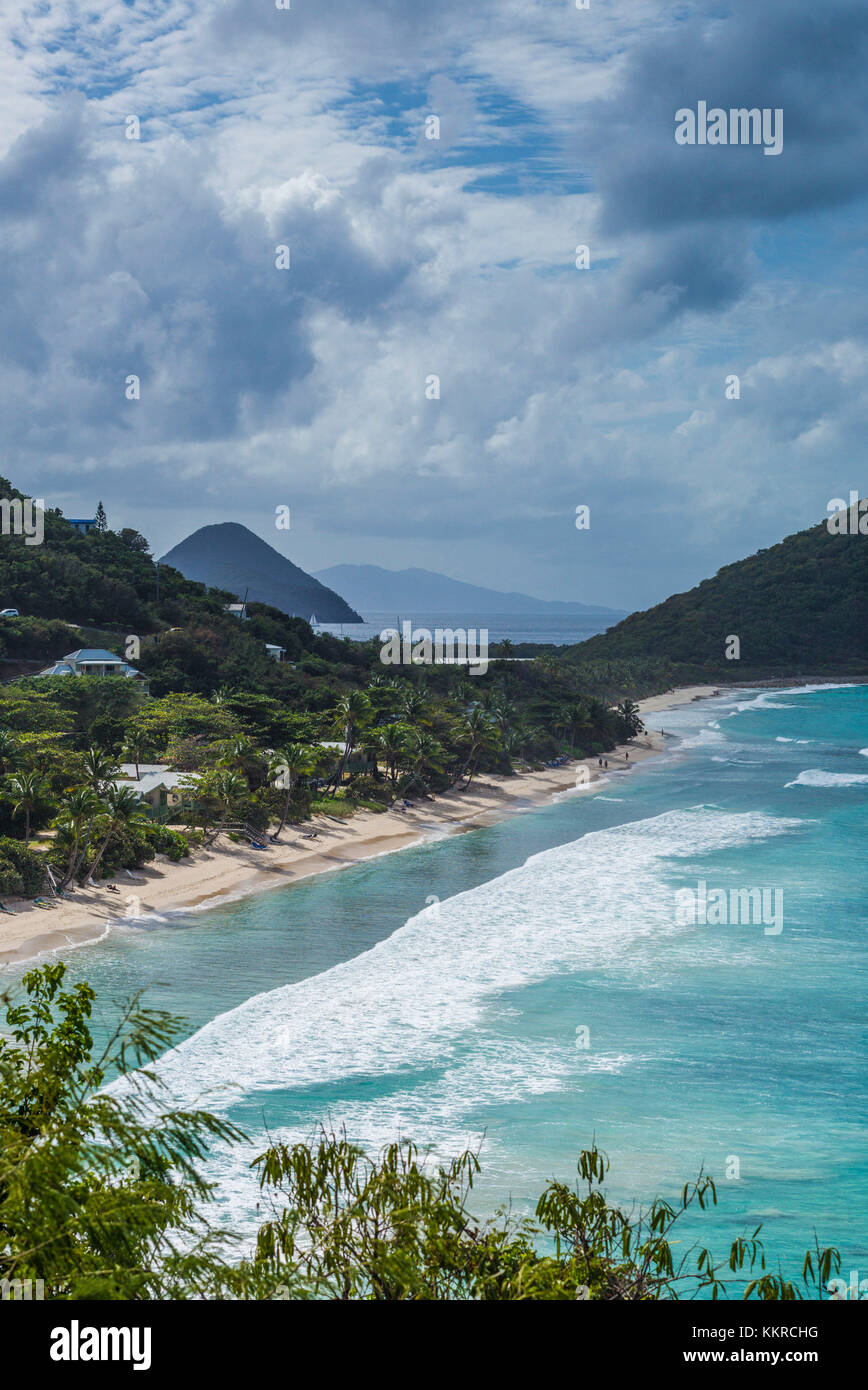 British Virgin Islands, Tortola, Long Bay Beach, elevated view Stock