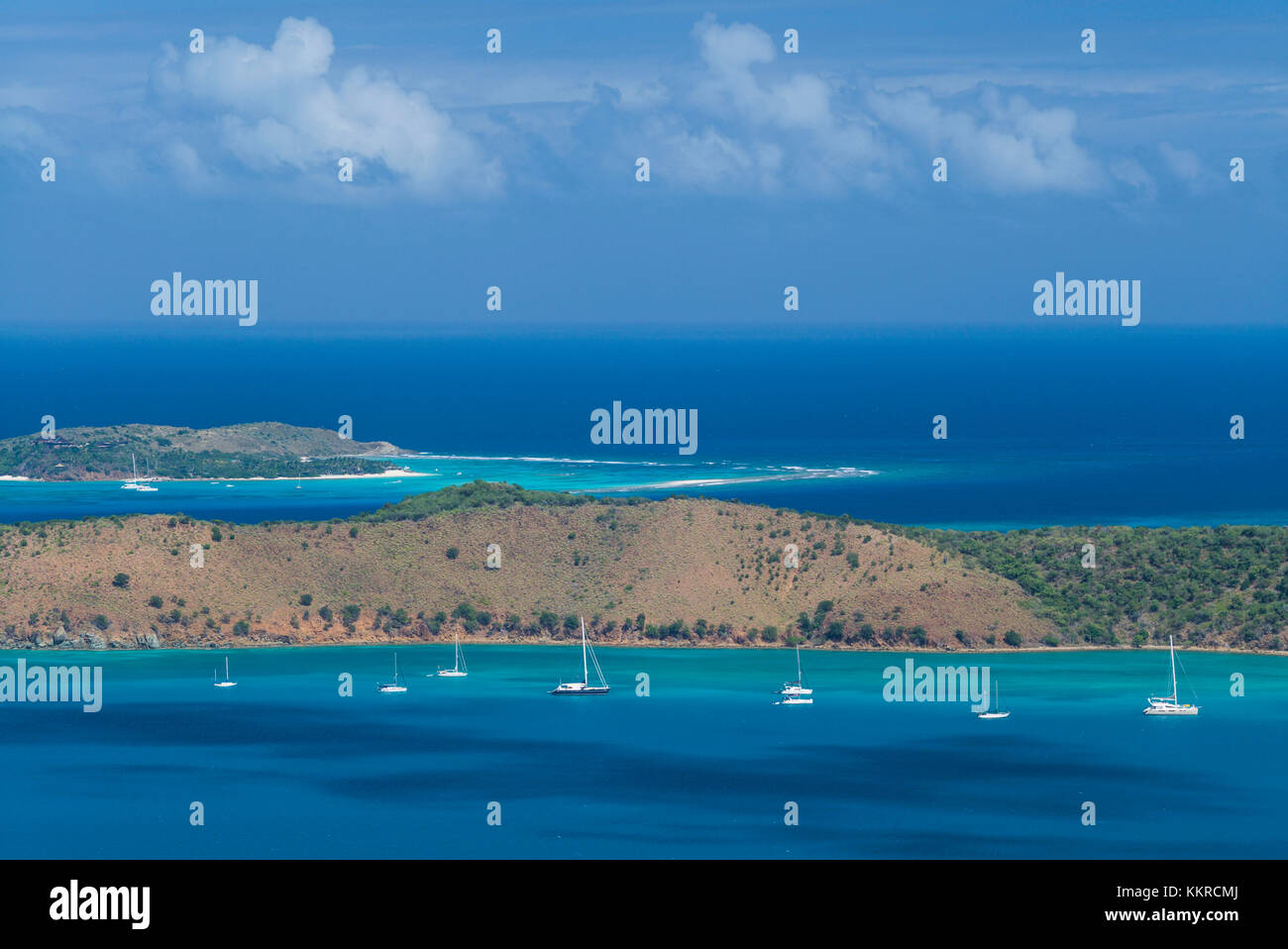 British Virgin Islands, Virgin Gorda, North Sound, elevated view of North Sound from Fanny Hill Stock Photo