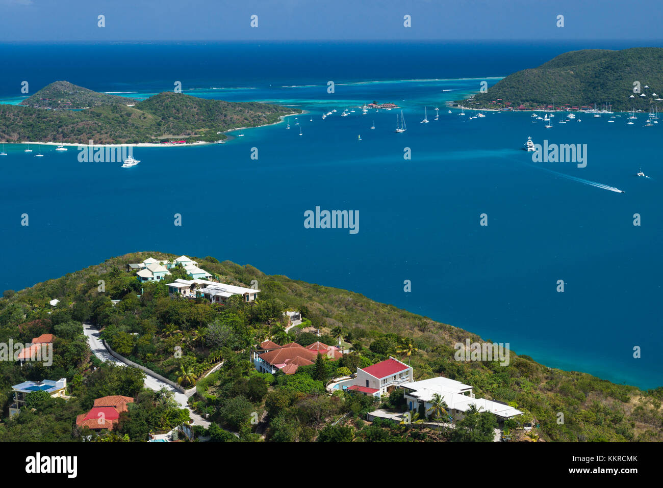 British Virgin Islands, Virgin Gorda, North Sound, elevated view of North Sound from Fanny Hill Stock Photo
