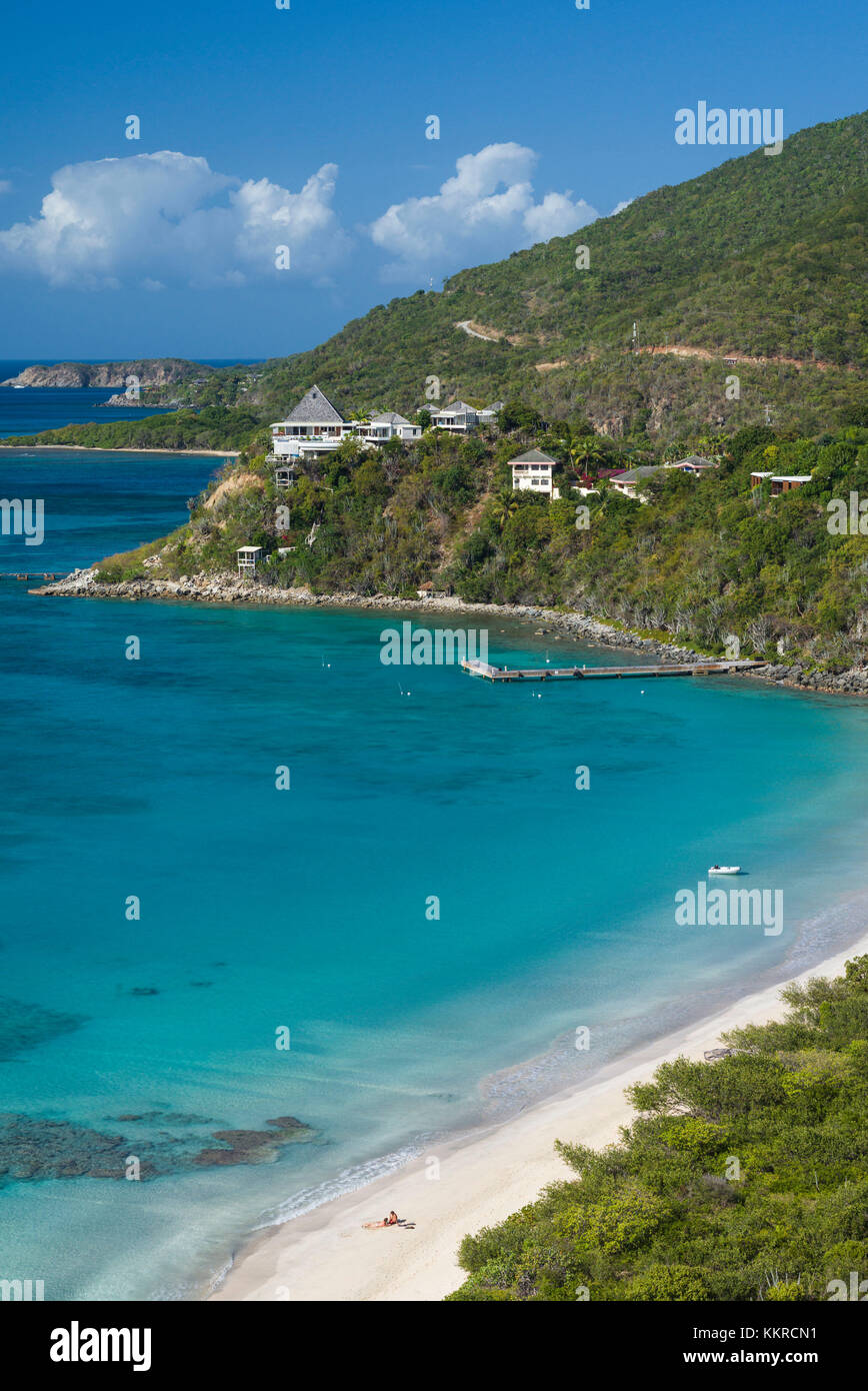 British Virgin Islands, Virgin Gorda, Pond Bay, elevated view of Pond Bay and Savanah Bay Beach Stock Photo
