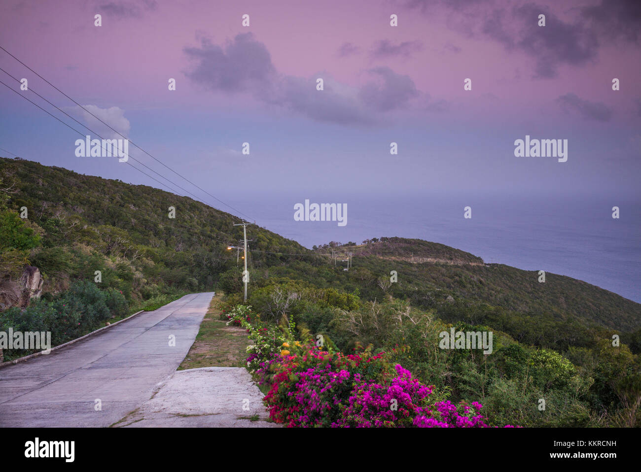 British Virgin Islands, Virgin Gorda, North Sound, Fanny Hill road, dawn Stock Photo