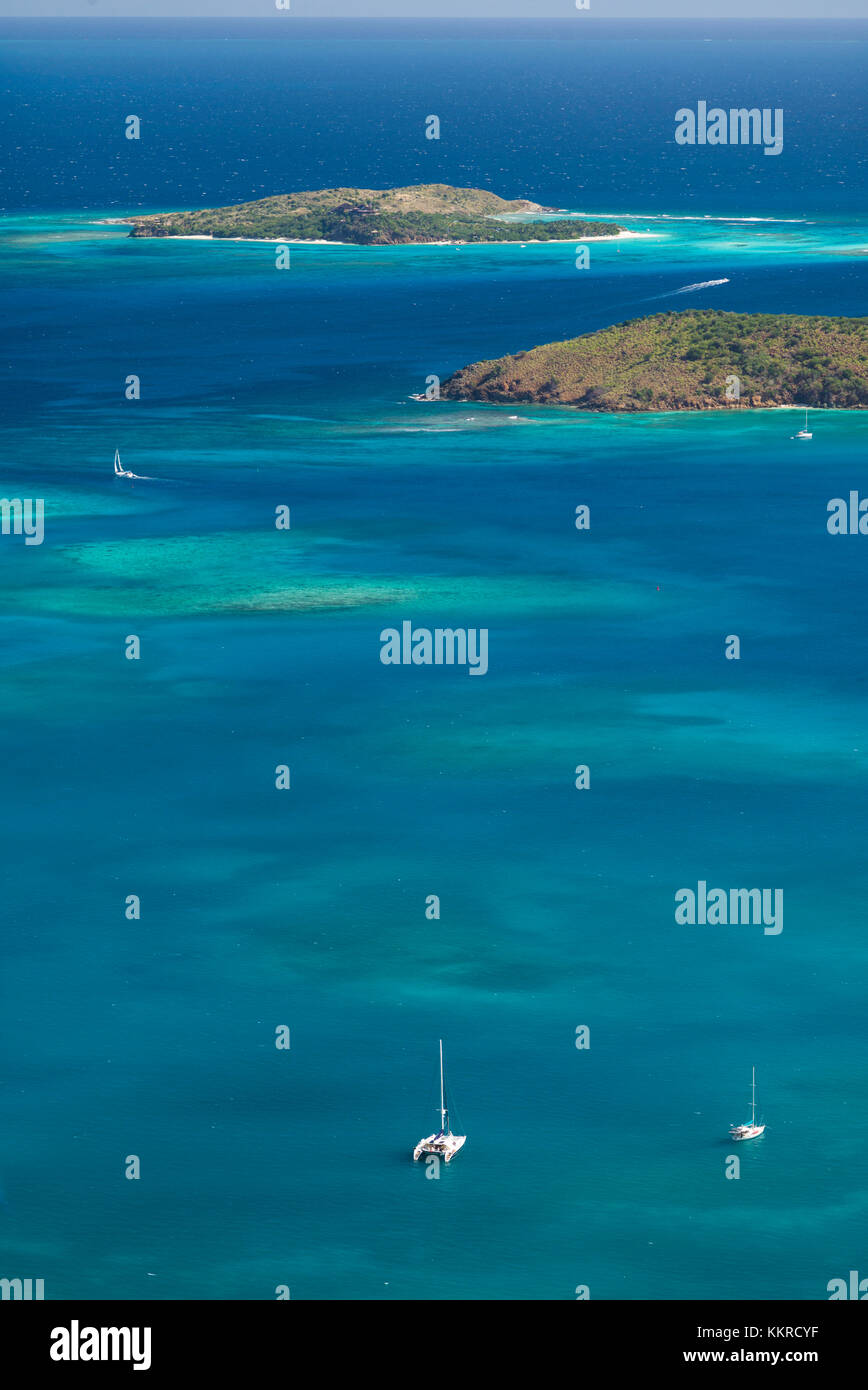 British Virgin Islands, Virgin Gorda, North Sound, elevated view of North Sound from Fanny Hill Stock Photo