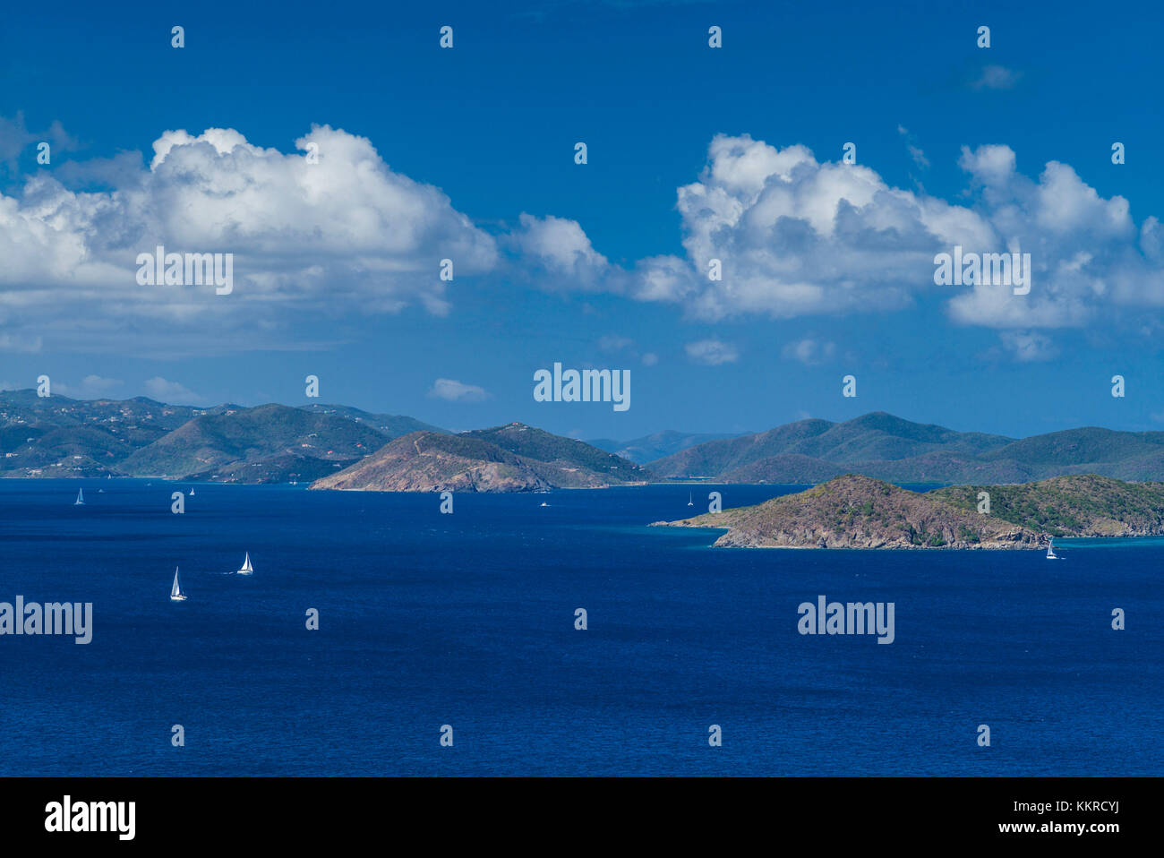 British Virgin Islands, Virgin Gorda, North Sound, elevated view of North Sound from Fanny Hill Stock Photo