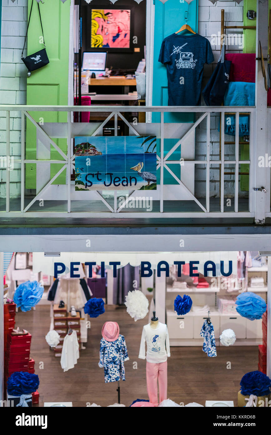 French West Indies, St-Barthelemy, Gustavia, shopping, Petit Bateau, childrens clothing shop Stock Photo