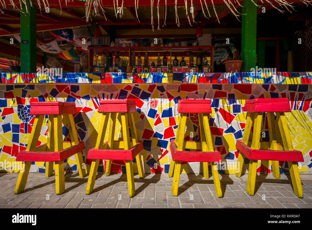 Netherlands, Sint Maarten, Philipsburg, outdoor bar, chairs Stock Photo