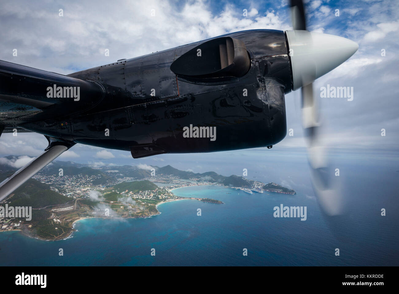 Netherlands, Sint Maarten, Philipsburg, aerial view from propellor-driven aircraft Stock Photo