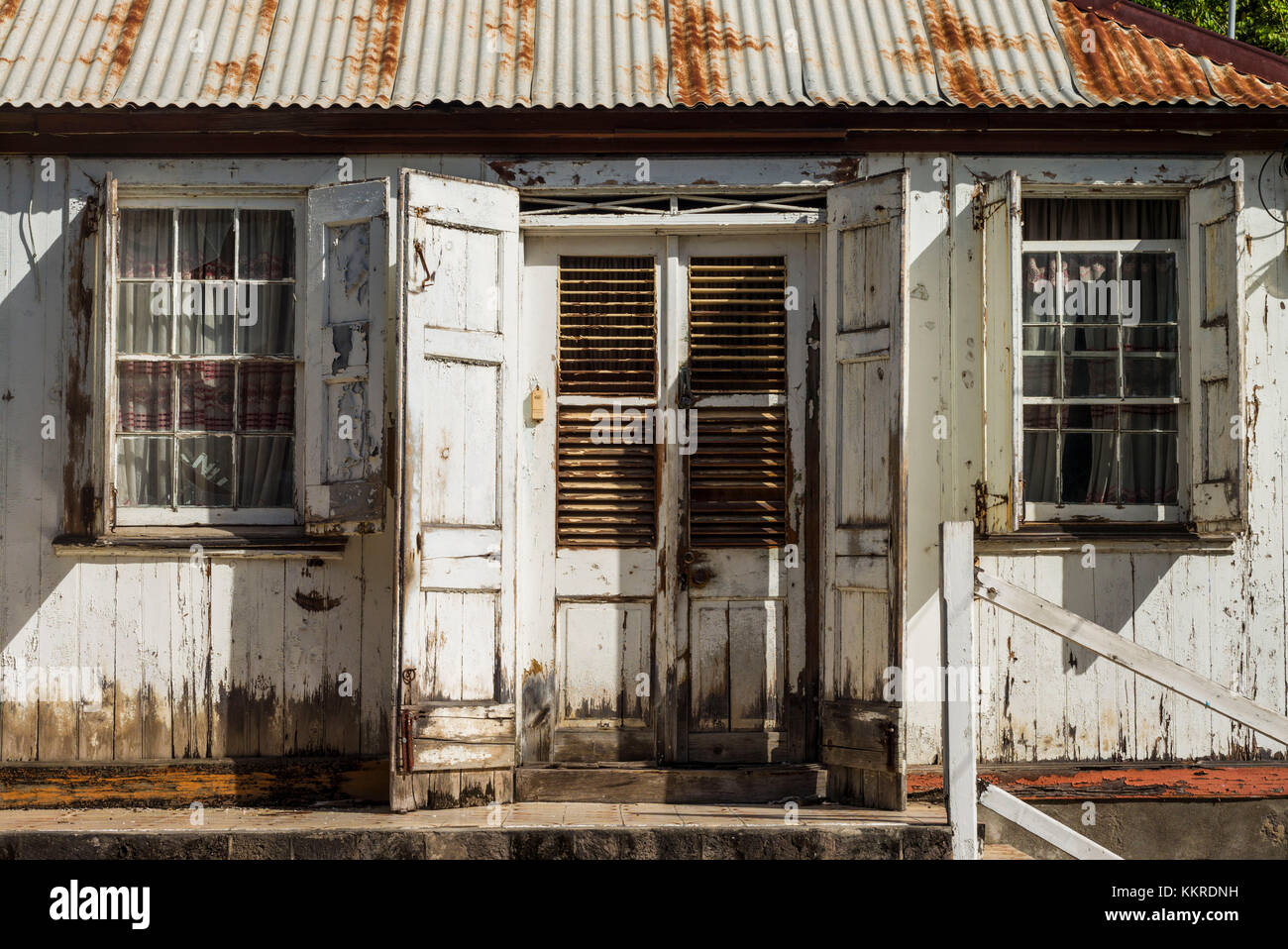 St. Kitts and Nevis, St. Kitts, Basseterre, traditional house by Independence Square Stock Photo