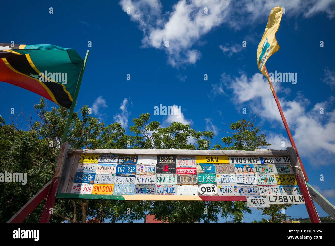 St. Kitts and Nevis, Nevis, Pinneys Beach, license plates Stock Photo