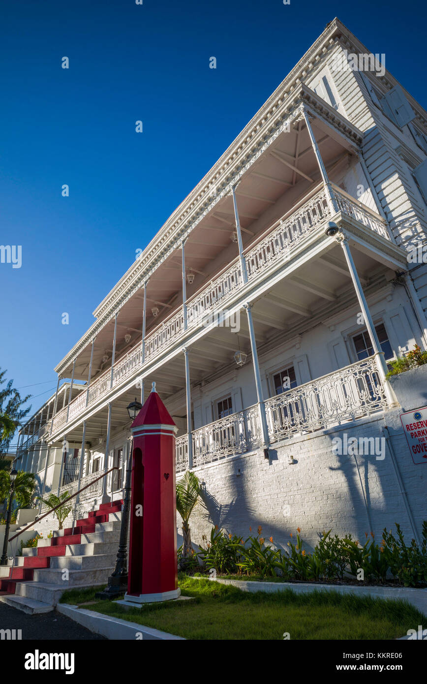 U.S. Virgin Islands, St. Thomas, Charlotte Amalie, Government House, Danish-style Guard House Stock Photo