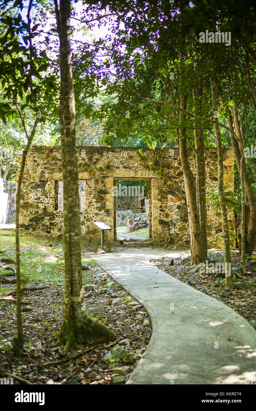 U.S. Virgin Islands, St. John, Maho Bay, sugar mill ruins Stock Photo