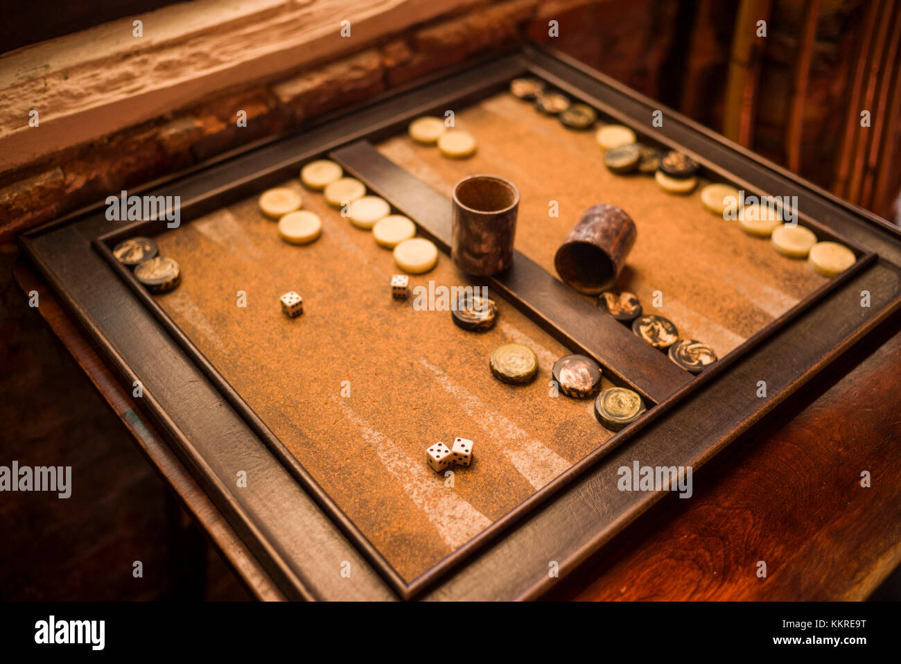 U.S. Virgin Islands, St. Thomas, Charlotte Amalie, backgammon game board Stock Photo