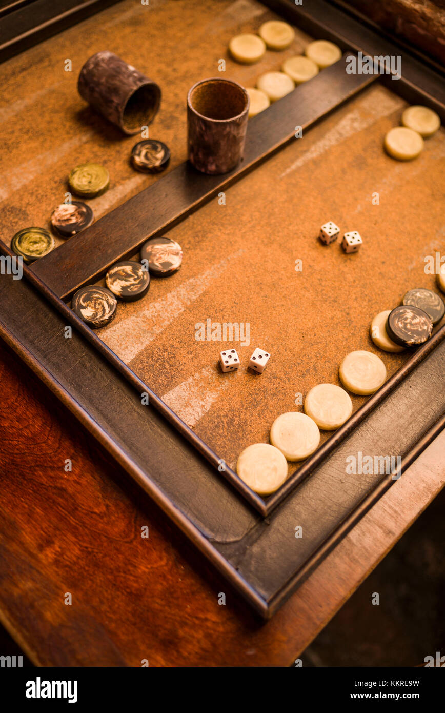 U.S. Virgin Islands, St. Thomas, Charlotte Amalie, backgammon game board Stock Photo