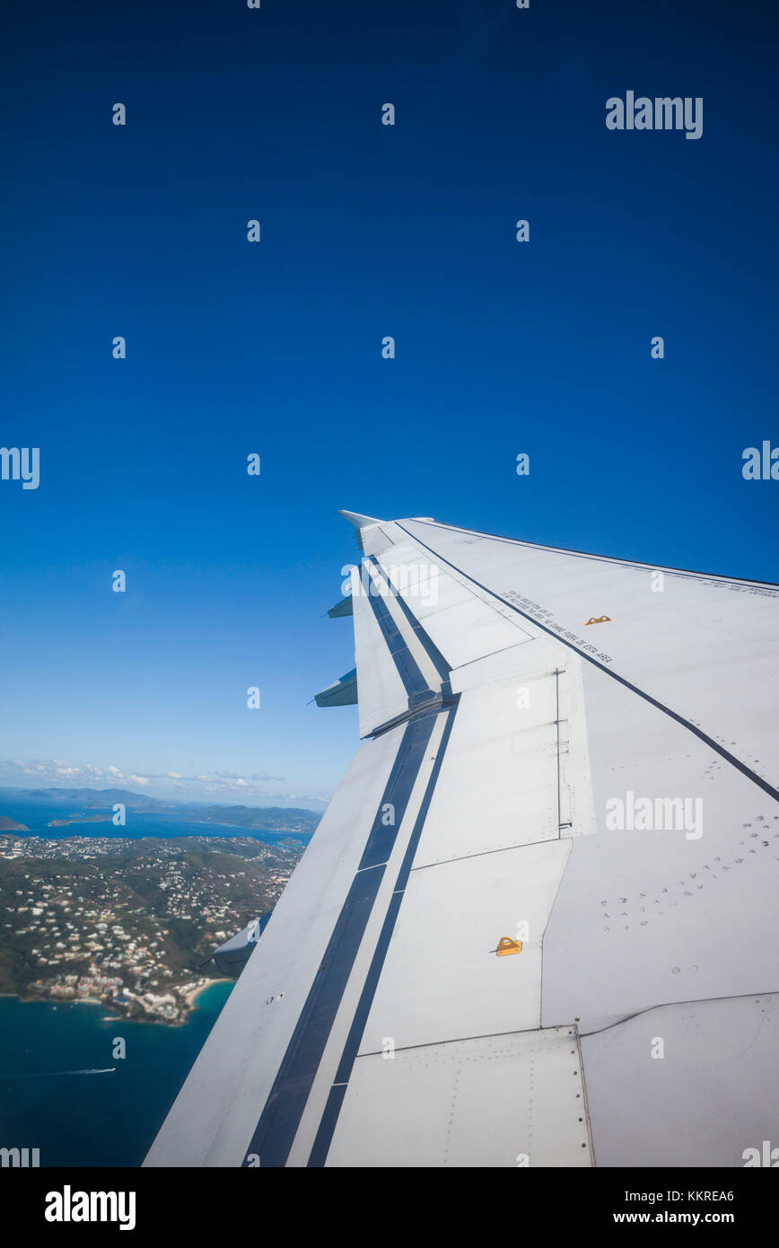 U.S. Virgin Islands, St. Thomas, window view from jet airliner Stock Photo