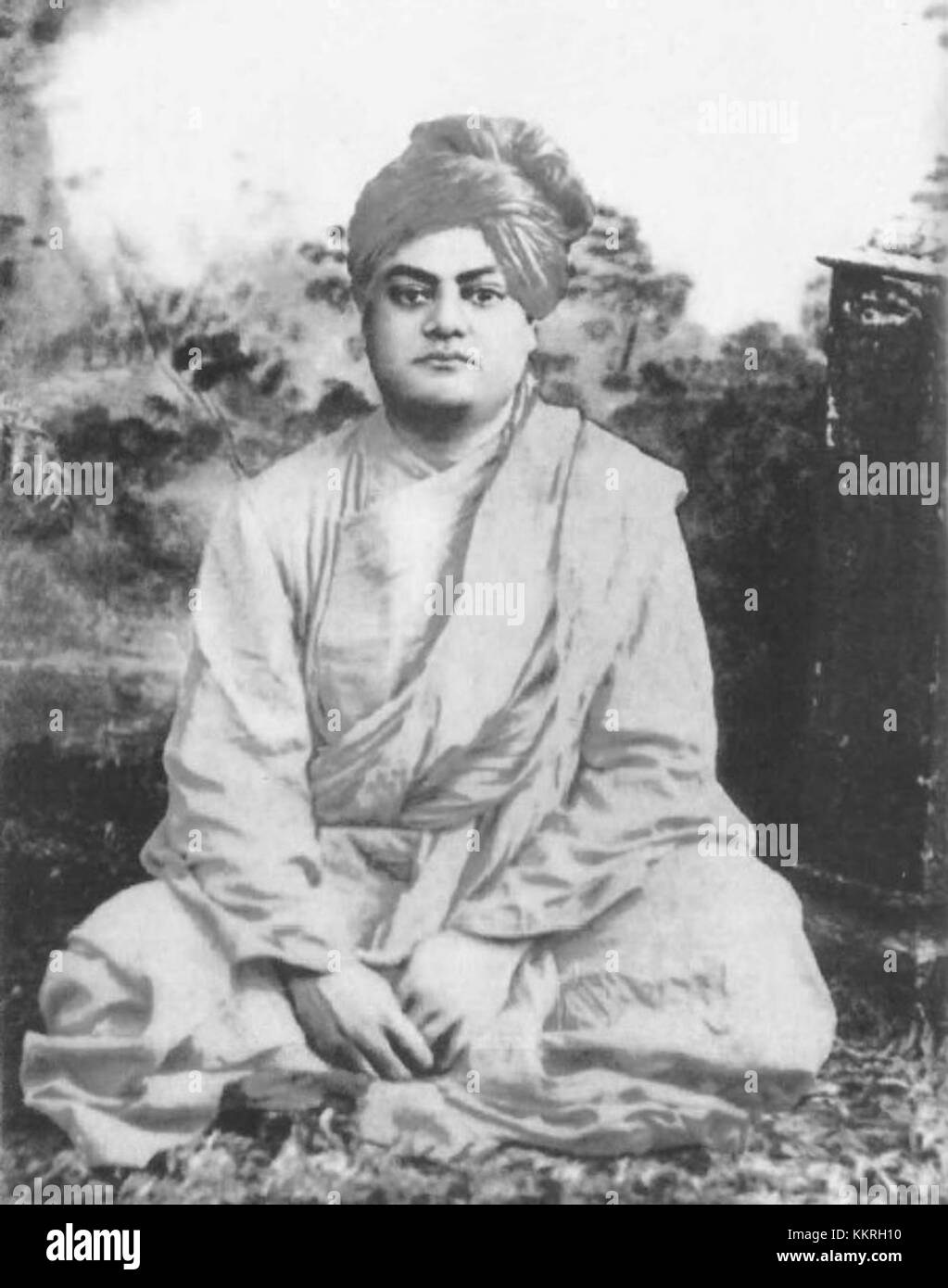 Swami Vivekananda, one of India's most influential spiritual leaders, delivered a historic speech at the Parliament of the World's Religions in Chicago on January 1, 1897, promoting religious tolerance and unity. Stock Photo
