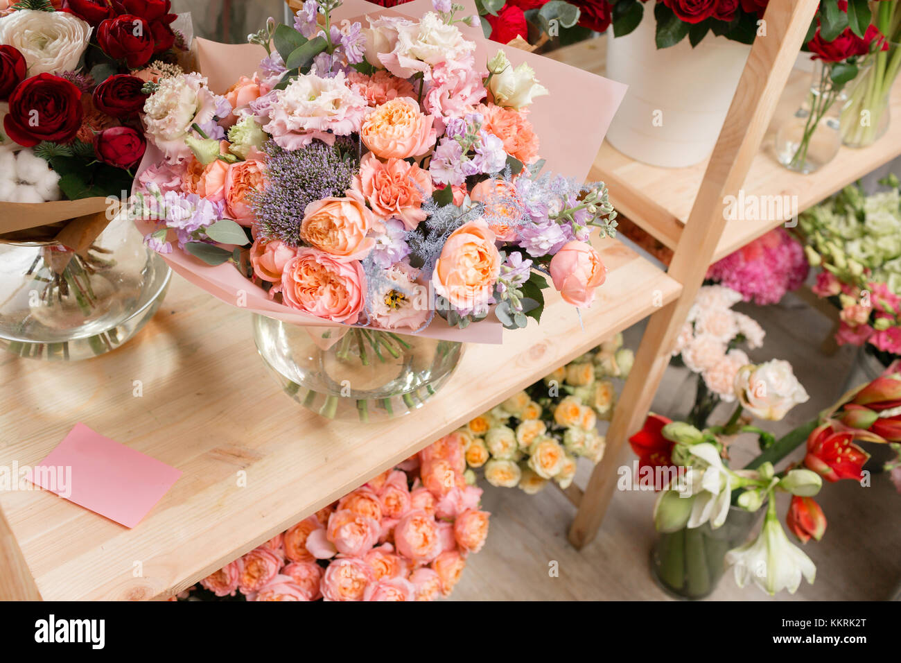 different varieties. Fresh spring flowers in refrigerator for flowers