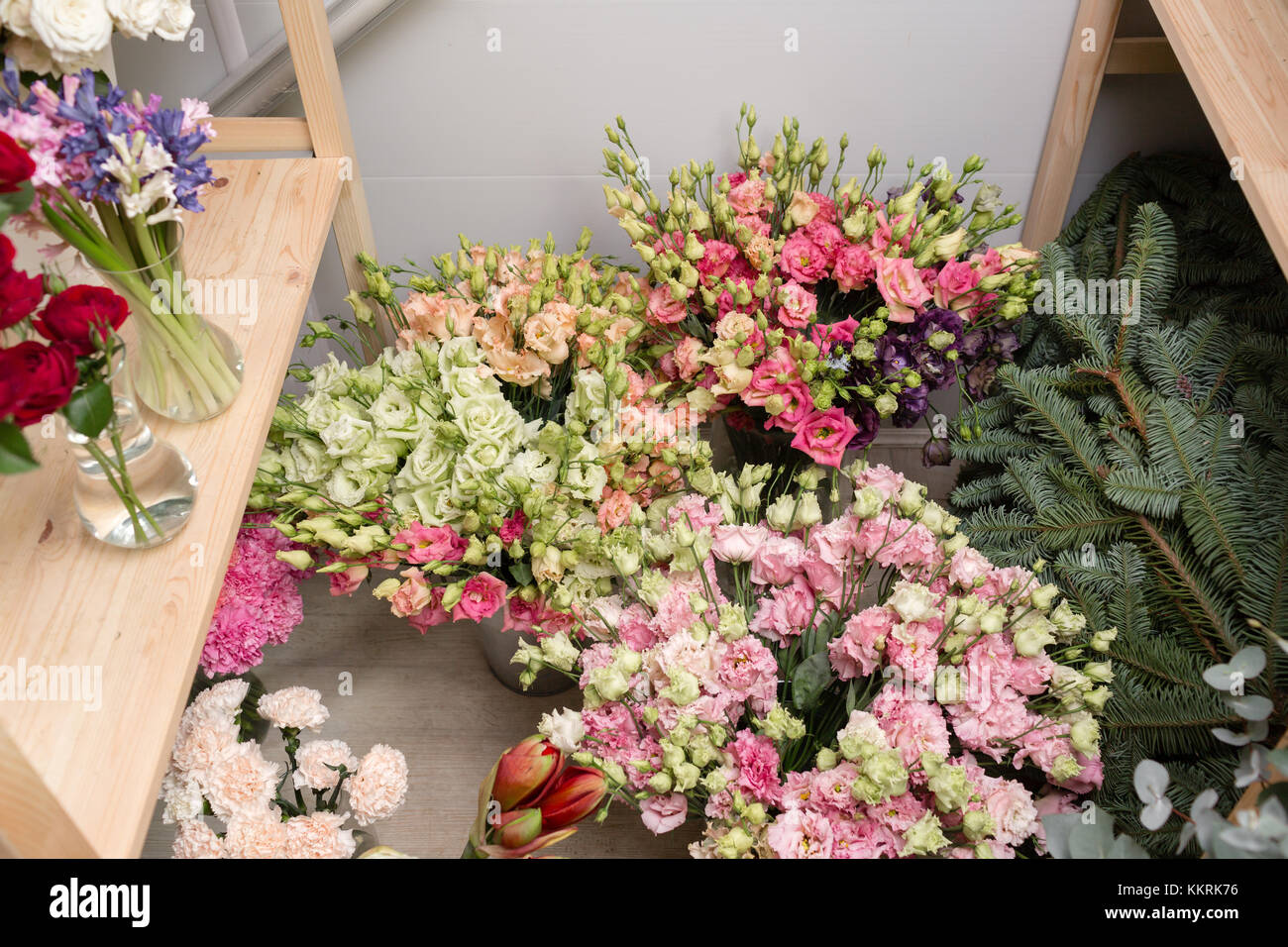different varieties. Fresh spring flowers in refrigerator for flowers