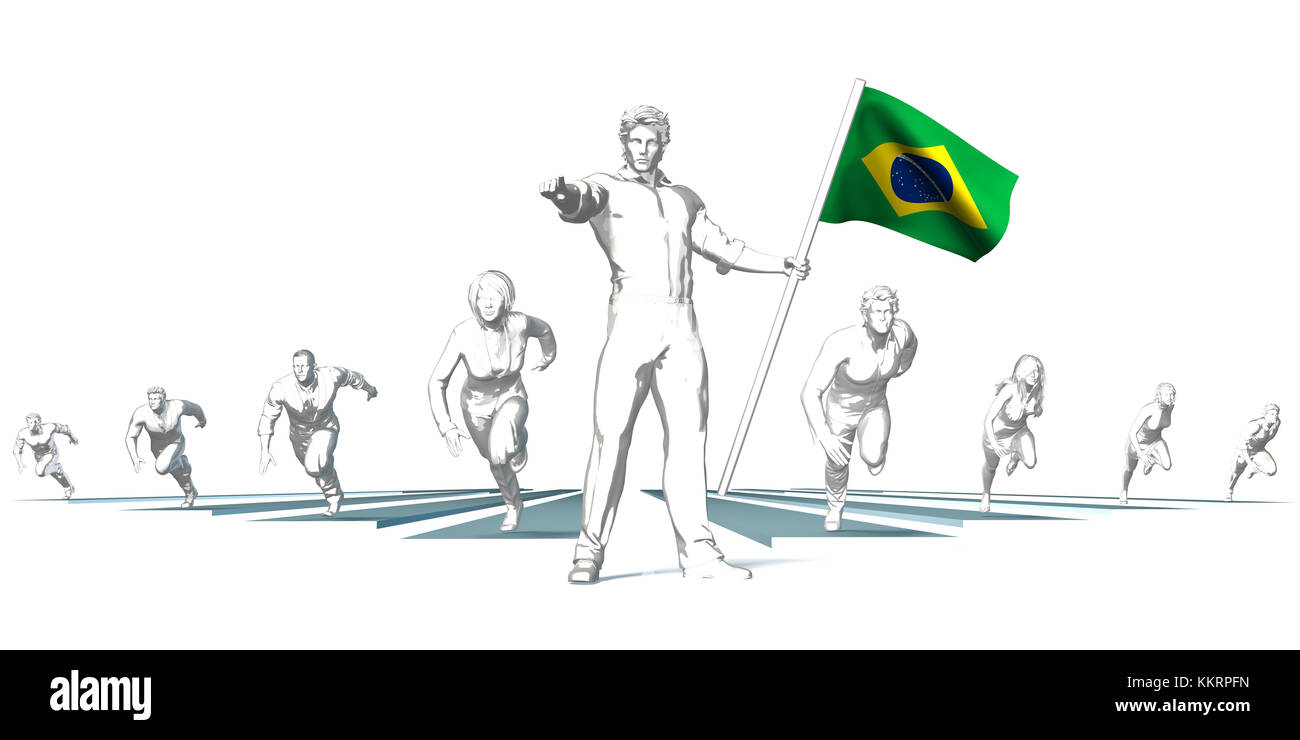 Brazil Racing to the Future with Man Holding Flag Stock Photo